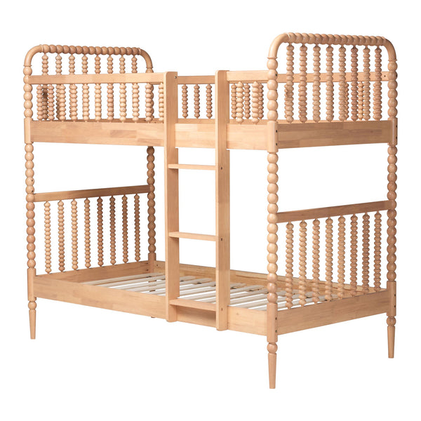 Baxton Studio Lucera Rubberwood Spindle Bunk Bed with Ladder and Guard Rail for Kids