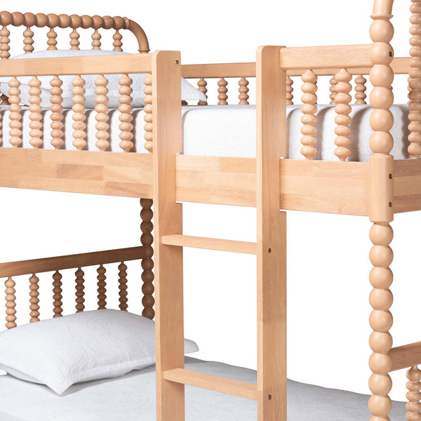Baxton Studio Lucera Rubberwood Spindle Bunk Bed with Ladder and Guard Rail for Kids