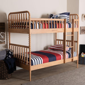Baxton Studio Lucera Rubberwood Spindle Bunk Bed with Ladder and Guard Rail for Kids