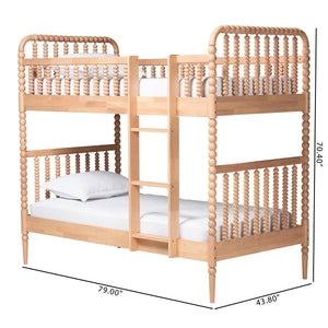 Baxton Studio Lucera Rubberwood Spindle Bunk Bed with Ladder and Guard Rail for Kids