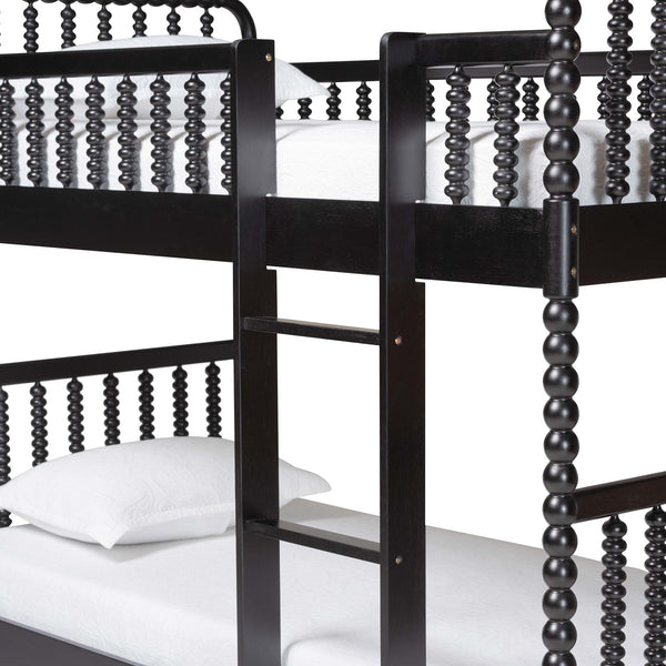 Baxton Studio Lucera Rubberwood Spindle Bunk Bed with Ladder and Guard Rail for Kids