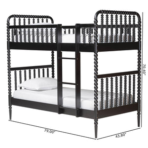 Baxton Studio Lucera Rubberwood Spindle Bunk Bed with Ladder and Guard Rail for Kids