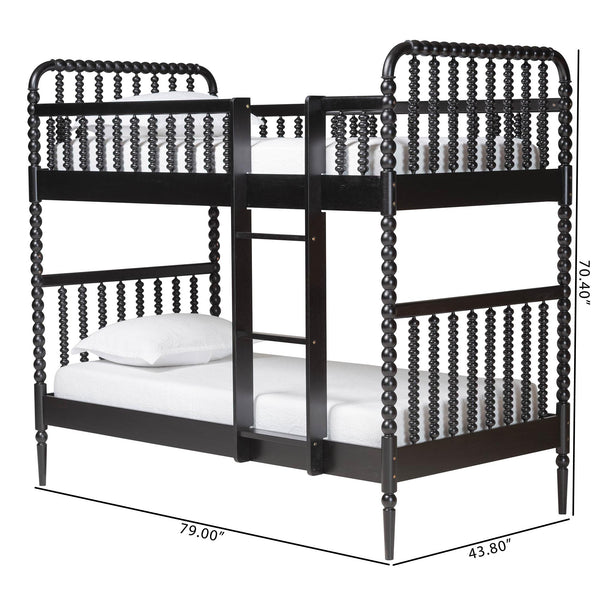 Baxton Studio Lucera Rubberwood Spindle Bunk Bed with Ladder and Guard Rail for Kids