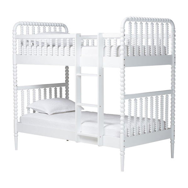Baxton Studio Baxton Studio Lucera Rubberwood Spindle Bunk Bed with Ladder and Guard Rail for Kids White MG0110-9-White-Twin-Bunk Bed