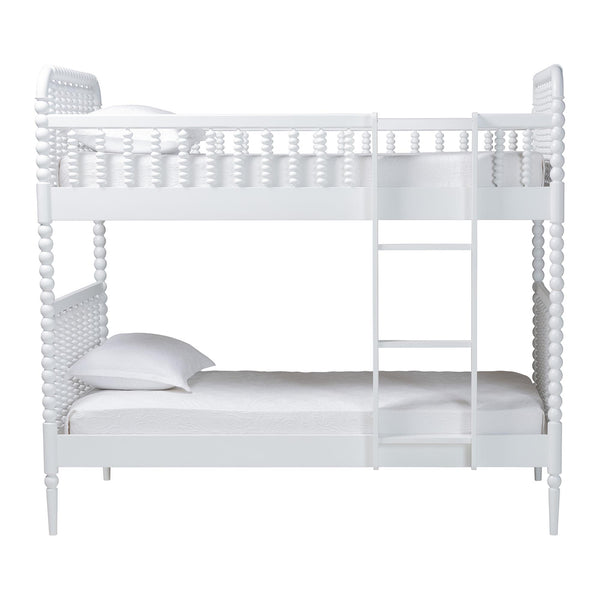 Baxton Studio Lucera Rubberwood Spindle Bunk Bed with Ladder and Guard Rail for Kids