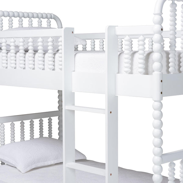 Baxton Studio Lucera Rubberwood Spindle Bunk Bed with Ladder and Guard Rail for Kids