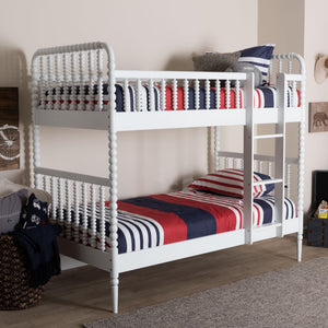 Baxton Studio Lucera Rubberwood Spindle Bunk Bed with Ladder and Guard Rail for Kids