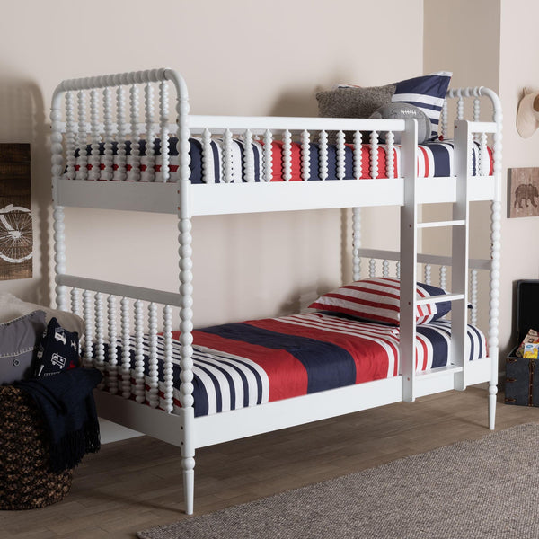 Baxton Studio Lucera Rubberwood Spindle Bunk Bed with Ladder and Guard Rail for Kids
