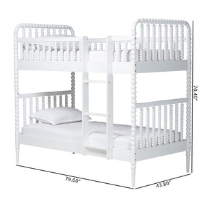 Baxton Studio Lucera Rubberwood Spindle Bunk Bed with Ladder and Guard Rail for Kids