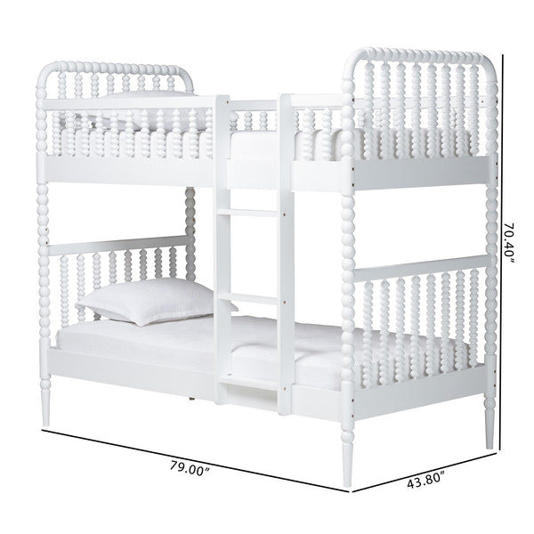 Baxton Studio Lucera Rubberwood Spindle Bunk Bed with Ladder and Guard Rail for Kids