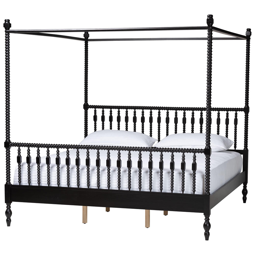 Baxton Studio Baxton Studio Callison Rubberwood Canopy Bed Farmhouse Spindle King Frame MG0259-2-Black-King-Canopy Bed