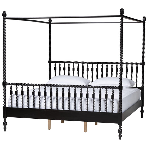 Baxton Studio Baxton Studio Callison Rubberwood Canopy Bed Farmhouse Spindle King Frame MG0259-2-Black-King-Canopy Bed