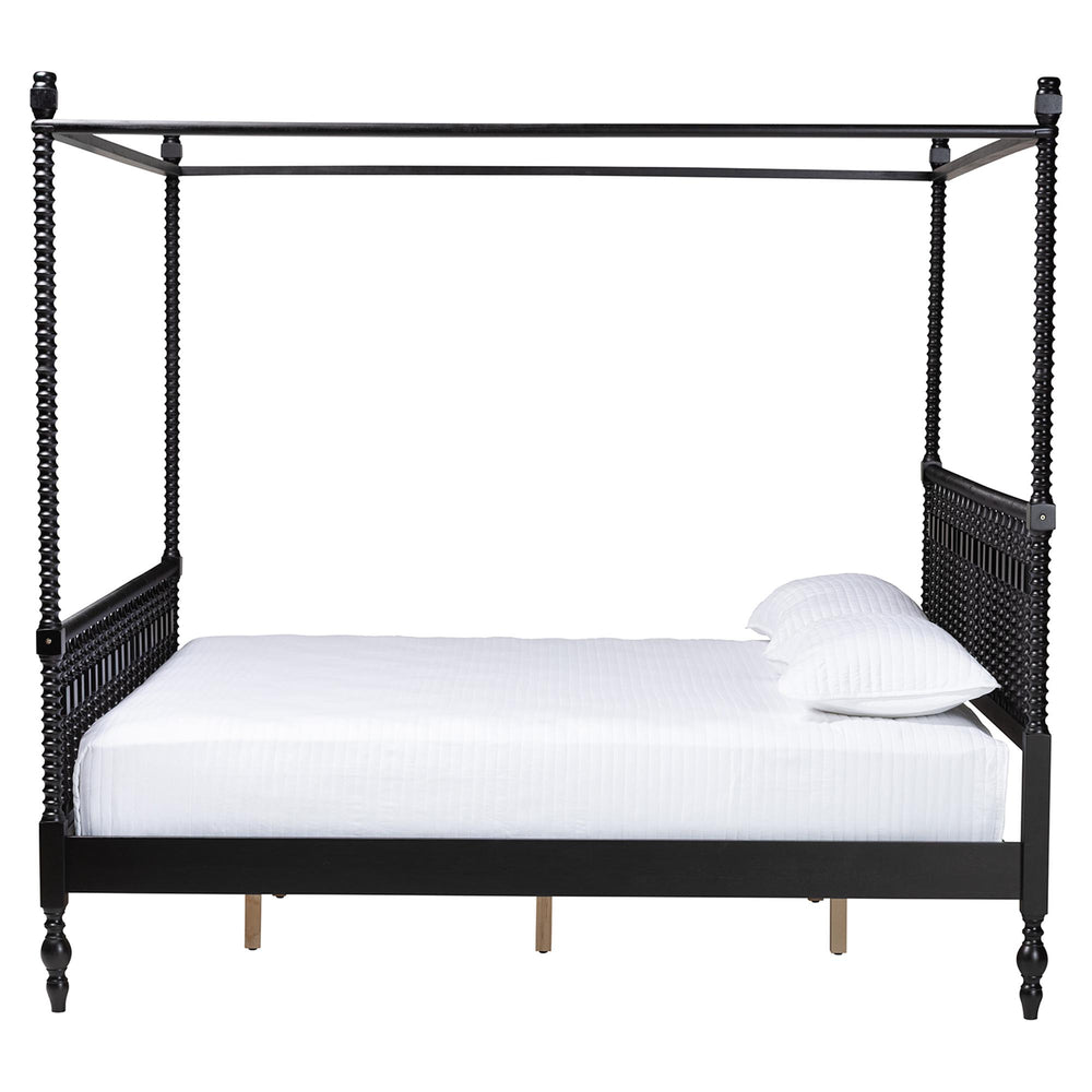 Baxton Studio Baxton Studio Callison Rubberwood Canopy Bed Farmhouse Spindle King Frame MG0259-2-Black-King-Canopy Bed