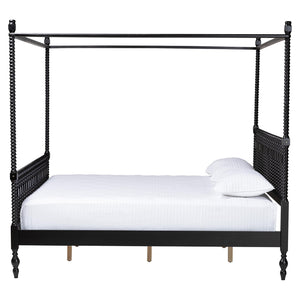 Baxton Studio Callison Rubberwood Canopy Bed Farmhouse Spindle King Frame