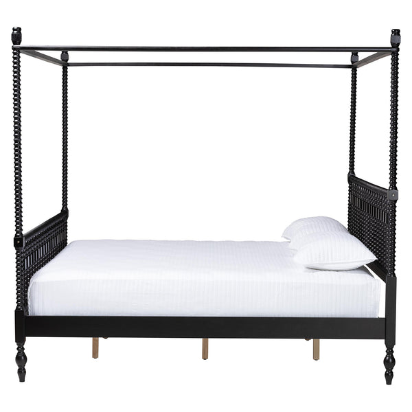 Baxton Studio Callison Rubberwood Canopy Bed Farmhouse Spindle King Frame
