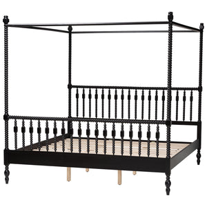 Baxton Studio Callison Rubberwood Canopy Bed Farmhouse Spindle King Frame