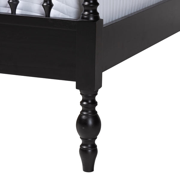 Baxton Studio Callison Rubberwood Canopy Bed Farmhouse Spindle King Frame