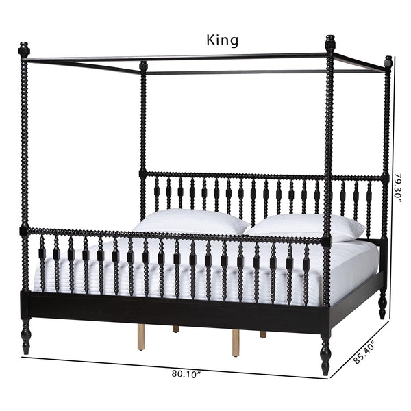 Baxton Studio Callison Rubberwood Canopy Bed Farmhouse Spindle King Frame