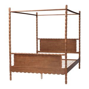 Baxton Studio Danette Rubberwood Bobbin Canopy Bed Artisan Four Poster Queen Frame