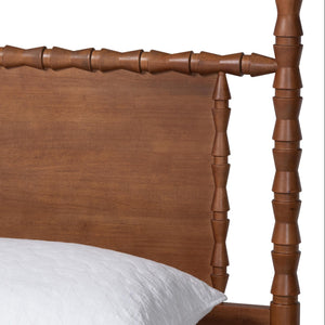 Baxton Studio Danette Rubberwood Bobbin Canopy Bed Artisan Four Poster Queen Frame