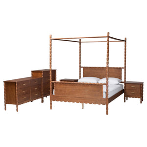 Baxton Studio Danette Rubberwood Queen Canopy Bedroom Set with Bobbin Spindle Detail