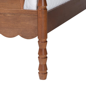 Baxton Studio Danette Rubberwood Queen Canopy Bedroom Set with Bobbin Spindle Detail
