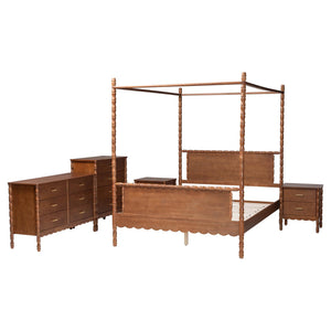 Baxton Studio Danette Rubberwood Queen Canopy Bedroom Set with Bobbin Spindle Detail