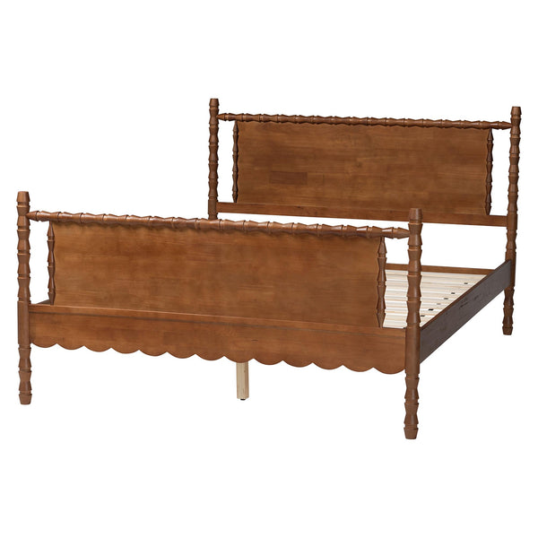 Baxton Studio Danette Bobbin Rubberwood Queen Bed Artisan Carved Transitional Bedroom