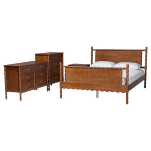 Baxton Studio Danette Bobbin Rubberwood Queen Bedroom Set with Platform Bed Artisan Style
