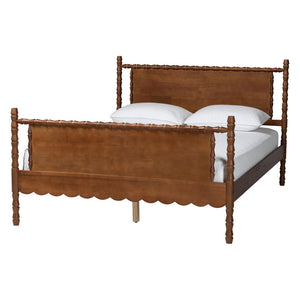 Baxton Studio Danette Bobbin Rubberwood Queen Bedroom Set with Platform Bed Artisan Style