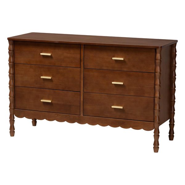 Baxton Studio Danette Bobbin Rubberwood Queen Bedroom Set with Platform Bed Artisan Style