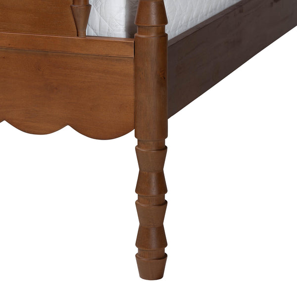 Baxton Studio Danette Rubberwood Queen Bedroom Set with Bobbin Four Poster Bed