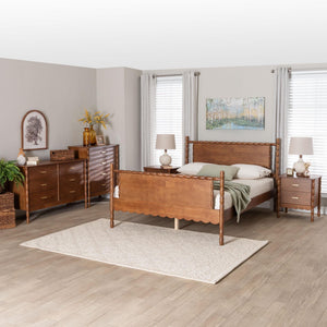 Baxton Studio Danette Rubberwood Queen Bedroom Set with Bobbin Four Poster Bed