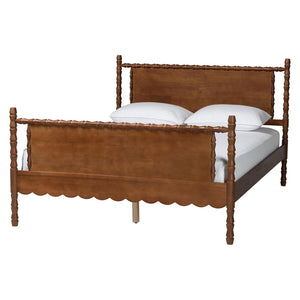 Baxton Studio Danette Rubberwood Queen Bedroom Set with Bobbin Four Poster Bed