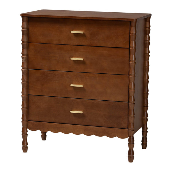 Baxton Studio Danette Rubberwood Queen Bedroom Set with Bobbin Four Poster Bed