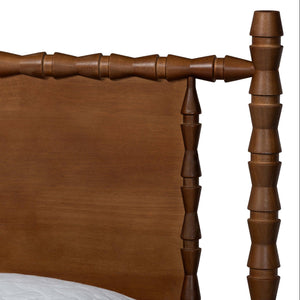 Baxton Studio Danette Rubberwood Queen Bedroom Set with Bobbin Four Poster Bed