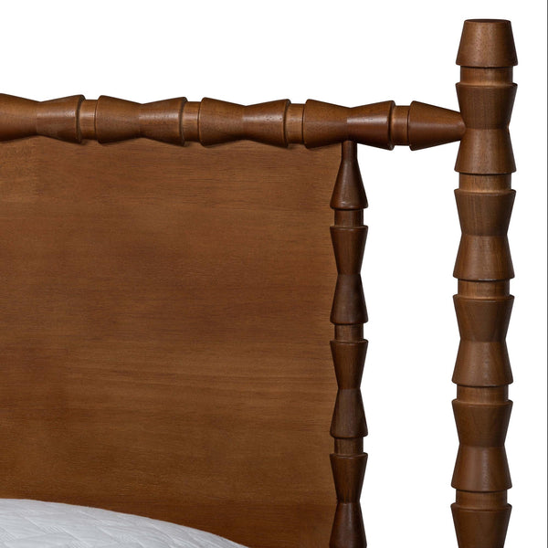 Baxton Studio Danette Rubberwood Queen Bedroom Set with Bobbin Four Poster Bed