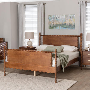 Baxton Studio Danette Bobbin Rubberwood Queen Bed Artisan Carved Transitional Bedroom