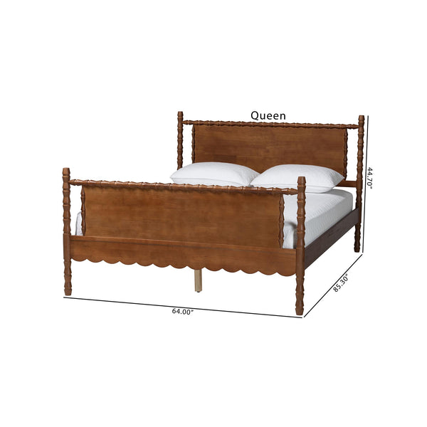 Baxton Studio Danette Bobbin Rubberwood Queen Bed Artisan Carved Transitional Bedroom