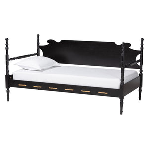 Baxton Studio Baxton Studio Gaetano Rubberwood Twin Daybed Spindle Posts Woven Rope Coastal Appeal MG0262-1-Black-Daybed-Twin