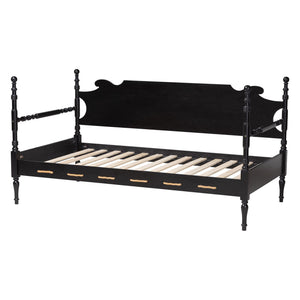 Baxton Studio Gaetano Rubberwood Twin Daybed Spindle Posts Woven Rope Coastal Appeal