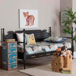 Baxton Studio Gaetano Rubberwood Twin Daybed Spindle Posts Woven Rope Coastal Appeal