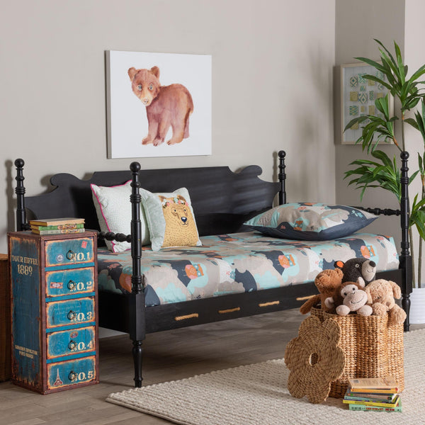 Baxton Studio Gaetano Rubberwood Twin Daybed Spindle Posts Woven Rope Coastal Appeal