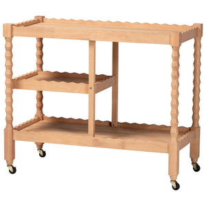 Baxton Studio Baxton Studio Seamus Rolling 3 Tier Book Cart with Rubberwood Bobbin Frame Open Shelving Beech Brown MG0264-3-Beech-Book Cart