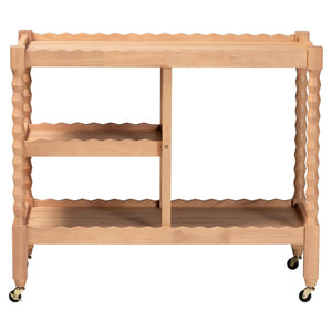 Baxton Studio Seamus Rolling 3 Tier Book Cart with Rubberwood Bobbin Frame Open Shelving