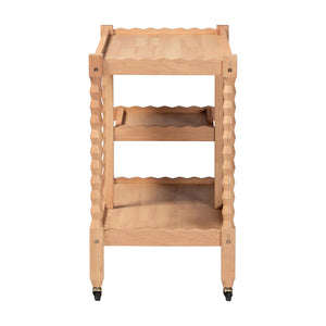 Baxton Studio Seamus Rolling 3 Tier Book Cart with Rubberwood Bobbin Frame Open Shelving