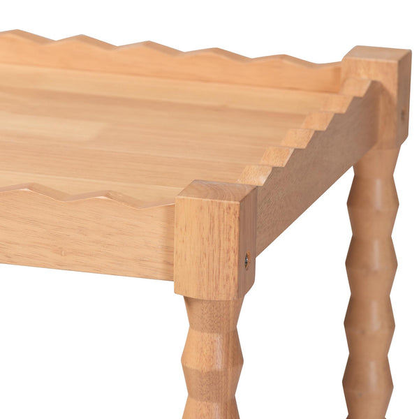 Baxton Studio Seamus Rolling 3 Tier Book Cart with Rubberwood Bobbin Frame Open Shelving