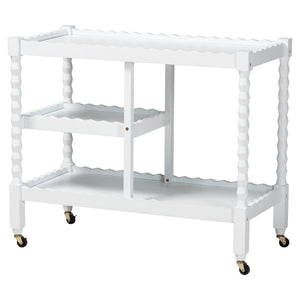 Baxton Studio Seamus Rolling 3 Tier Book Cart with Rubberwood Bobbin Frame Open Shelving