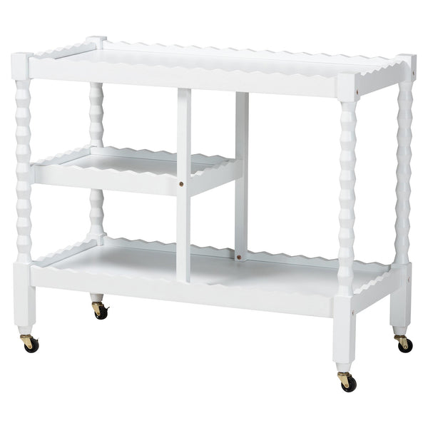 Baxton Studio Seamus Rolling 3 Tier Book Cart with Rubberwood Bobbin Frame Open Shelving