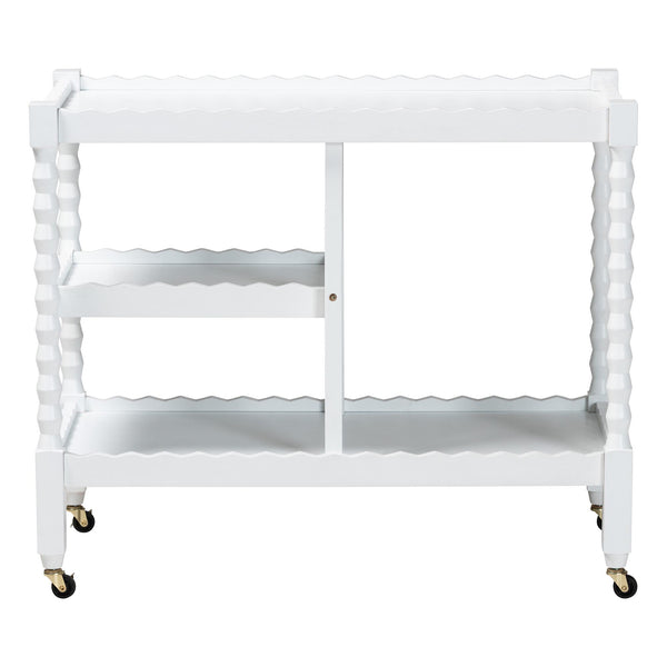 Baxton Studio Seamus Rolling 3 Tier Book Cart with Rubberwood Bobbin Frame Open Shelving